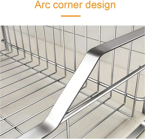 Vista 5 de Escurridor de acero inoxidable 304, escurridor de platos de una sola capa, estantes de cocina con jaula de cubiertos, ahorro de espacio