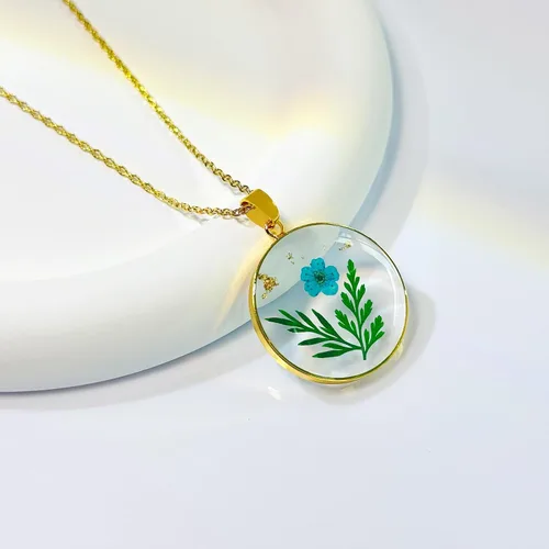 Vista 16 de Collares de flores de nacimiento para mujer, collar de 1 a 12 meses, collar de flores prensadas hecho a mano, regalo único de vacaciones, dorado, 18