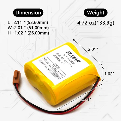 Vista 3 de BR-CCF2TH - Batería de repuesto de litio de 6 V para Fanuc oi Mate Model-D, controles Panasonic, PLC GE Fanuc A06 Series A98L-0001-0902, BR-CCF2TE