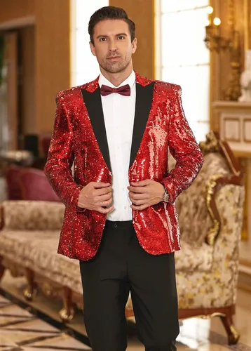 Vista 3 de Coofandy Chaqueta de traje de lentejuelas brillante Blazer de un botón de esmoquin para fiesta, boda, banquete, baile de graduación