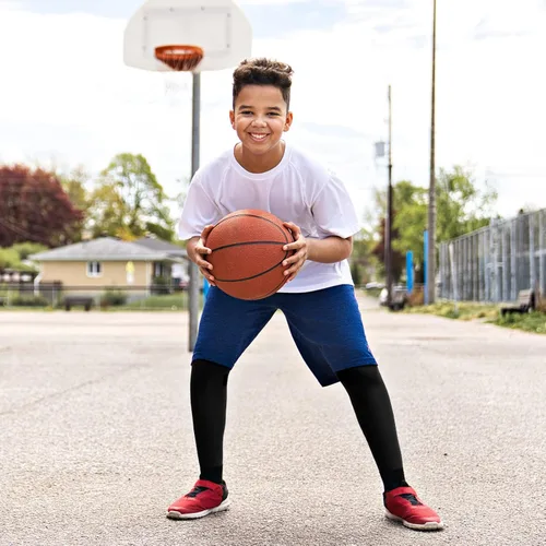 Vista 4 de Haysandy Leggings de compresión para niños, paquete de 2 mallas atléticas, pantalones de compresión de baloncesto, leggings deportivos para niños