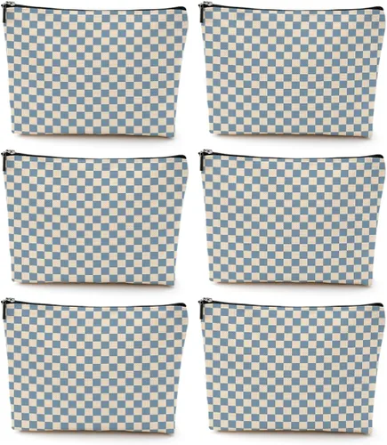 Vista 8 de Bolsa de maquillaje a cuadros retro colorida para mujeres, hermana, amiga, Navidad, cumpleaños, Cuadros 1250