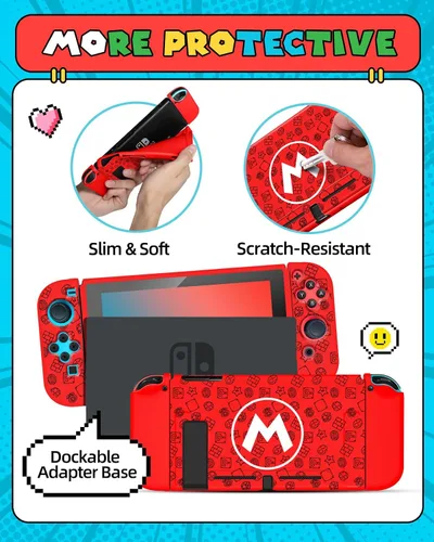 Vista 4 de Gurgitat 4in1 Cute for Nintendo Switch Case Protector, Switch Game Cases Cartridge Storage Maro Cartoon Cool Boys Men 24 Game Card Holder