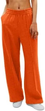 Vista 4 de SySea Pantalones casuales de pierna ancha para mujer, elásticos, de cintura alta, holgados, con bolsillos profundos, color naranja, Naranja