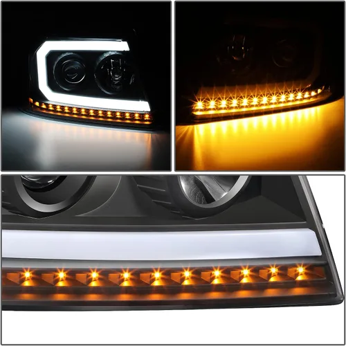 Vista 4 de DNA MOTORING HL-HPL-F15004-BK-AM - Faros delanteros negros de repuesto para 04-08 F-150 06-08 Mark LT secuencial persecución ámbar LED señal de giro