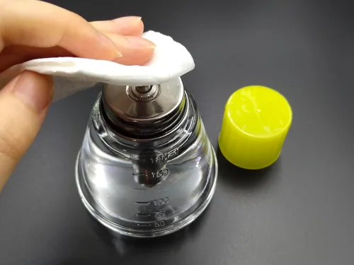 Vista 9 de Botella dispensadora de vidrio transparente vacía de 6.1 fl oz/6 onzas para esmalte de uñas, contenedor de bomba de alcohol recargable con tapa