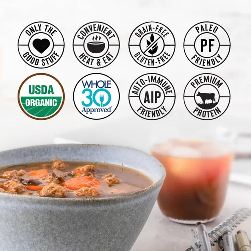 Vista 5 de True Primal Sopa orgánica de carne de res y champiñones, lista para comer, sin gluten, paleo, carne de res alimentada con pasto, Whole30, Keto, AIP