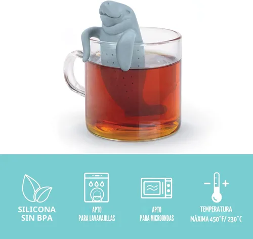 Vista 2 de Genuine Fred, MANATEA, infusor de té de silicona reutilizable Manatee, azul, regalo divertido para los amantes del té, artilugio de cocina