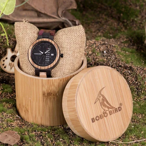 Vista 8 de BOBO BIRD Wood Watches Colorful Wood WristWatches Week & Date Display Multifunction Handmade Quartz Watch Sport Chronograph Unique Wristwatch for