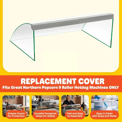 Vista 2 de Great Northern Cubierta de rodillo para perros calientes de palomitas de maíz Tempered Glass Sneeze Guard for 9-Roller Hot Dog Machine - Shield