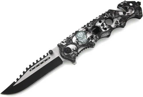 Vista 6 de Snake Eye Tactical Cuchillo de bolsillo - Cuchillo plegable de hoja de 3.5 pulgadas - Equipo y equipo EDC estilo rescate (calavera verde)