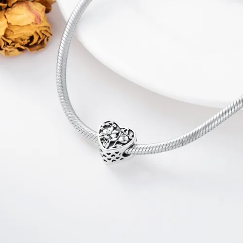 Vista 2 de PEIMKO Dije personalizado de plata de ley con diseño de corazón de flor de nacimiento y corazón de flor de nacimiento, pulsera de serpiente, regalo