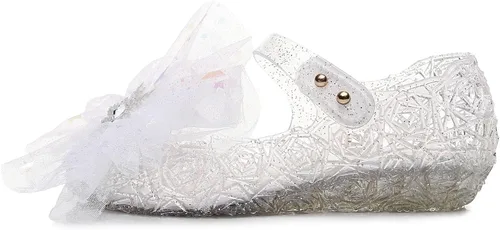 Vista 2 de OMGard Zapatos de gelatina para niñas, sandalias de cumpleaños de princesa de reina de la nieve para niñas pequeñas, sandalias azules con purpurina