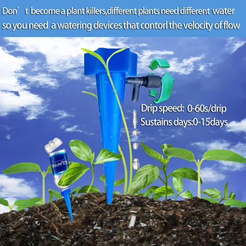 Vista 2 de Paquete de 24 picos de riego automático para plantas, dispositivos de riego automático para plantas, sistema de agua con válvula de control