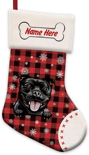 Vista 25 de Foto personalizada, Feliz Navidad, búfalo rojo, a cuadros, feliz perro, calcetín de Navidad, copo de nieve, decoración de vacaciones, calcetín