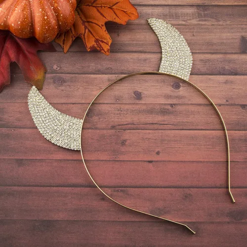 Vista 5 de LUX ACCESSORIES Diadema de disfraz de orejas de cuerno de diablo con diamantes de imitación para niñas de Halloween