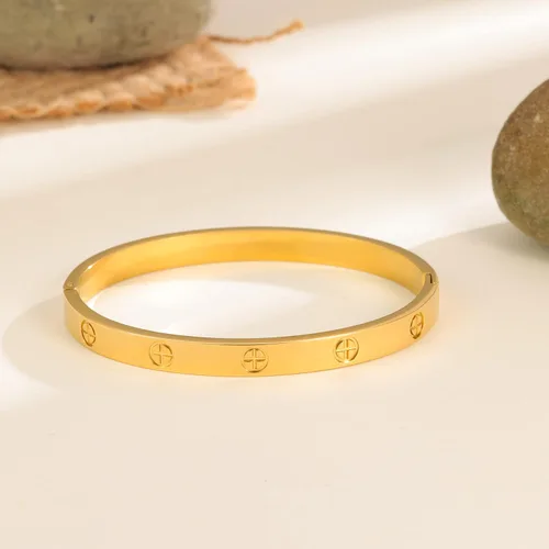 Vista 8 de YUFANHY Brazalete de acero inoxidable chapado en oro de 18 quilates para mujeres y niñas, regalos novedosos para mujeres y mujeres, pulsera