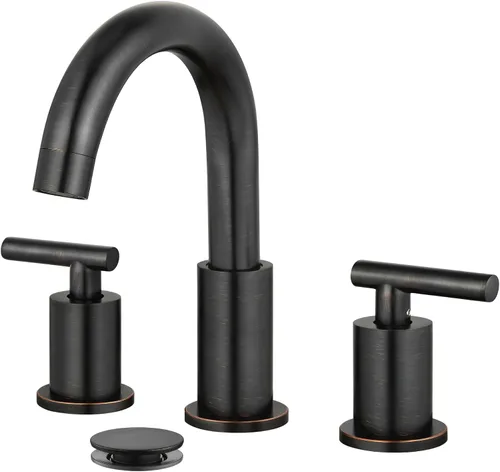 Vista 15 de gotonovo Grifo de Lavabo de Baño de 3 Orificios 2 Manijas con Desagüe Emergente con Válvulas Mezcladoras de Agua Caliente y Fría Grifo de Baño Negro