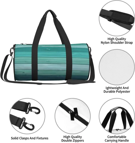 Vista 3 de Large Duffle Bag for Travel - Retro Cyan Wood Grain B Print Gym Bag for Women Men, Travel Foldable Bags for Women Men with Zippered Multiple Pockets