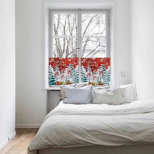 Vista 4 de 2 paneles de cortinas de Navidad con diseño de muñeco de nieve de 24 pulgadas de largo, cortinas de cocina con copos de nieve de invierno, cortinas