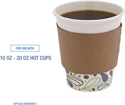 Vista 4 de Boardwalk Fundas para tazas, 1,200 unidades, se adapta a vasos calientes de 10 oz a 20 onzas, Kraft Protege las manos del calor del café caliente
