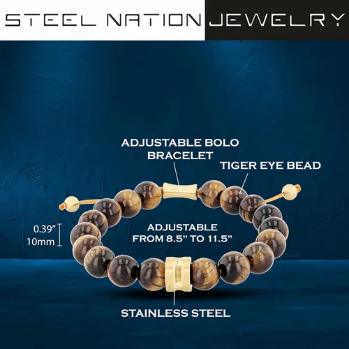 Vista 3 de Pulsera Bolo de Nylon Ajustable con Cuentas de Acero Inoxidable para Hombre - Elección
