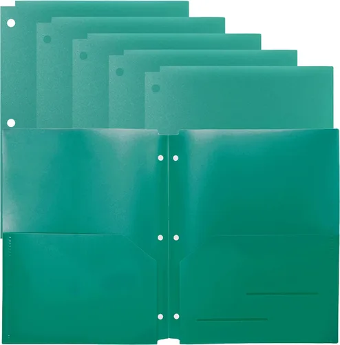 Vista 6 de Youngever Paquete de 6 carpetas de plástico resistente con dos bolsillos, separadores de carpetas con bolsillo, carpeta perforadora de 3 agujeros