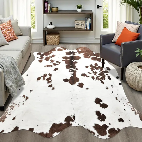 Vista 61 de Easycozy Alfombra de piel de vaca sintética con gran estampado de vaca, 3 x 4 pies, alfombra gruesa y elástica para dormitorio, sala de estar