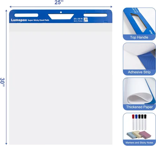 Vista 2 de Sticky Easel Pads 25x30 In, 3 Pack Large Self Stick Flip Chart Paper with Enhenced Power, 90 Sheets Total