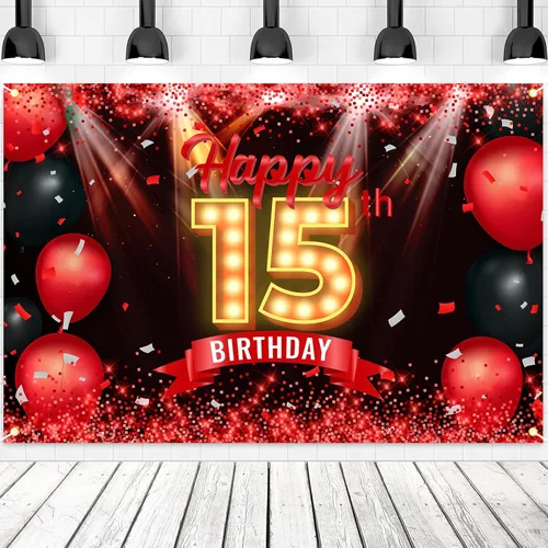 Vista 27 de Cartel de feliz cumpleaños 10 años, fondo rojo y negro, decoraciones de cumpleaños para niñas y niños de 10 años, artículos de fotografía