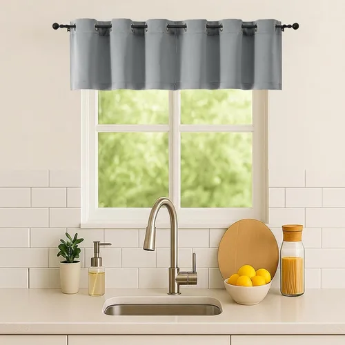 Vista 26 de Simplebrand Juego de 2 paneles de cenefa aguamarina para ventana de cocina de 14 pulgadas de largo, cortinas de oscurecimiento de habitación