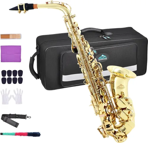 Vista 14 de EASTROCK Saxofón Alto Negro/Dorado Mi Bemol Kit Completo para Estudiantes Principiantes con Estuche de Transporte, Boquilla, Almohadillas Cojín