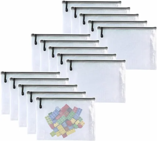 Vista 9 de Bolsas de malla de plástico con cremallera para carpetas de documentos, bolsas de archivos con cremallera para almacenamiento de suministros de Negro