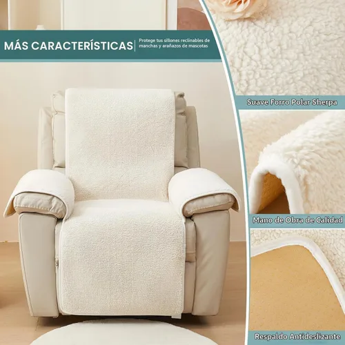 Vista 2 de vctops Funda para silla reclinable de vellón sherpa, súper suave y cálida, protector de muebles antideslizante, lavable, funda para silla reclinable