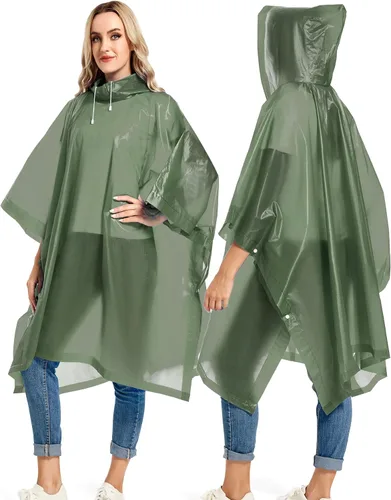 Vista 63 de Paquete de 2 ponchos de lluvia para adultos, reutilizables, impermeables, de supervivencia, emergencia, resistente, con capucha con cordón