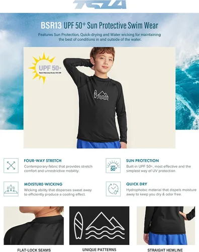 Vista 5 de TSLA Camiseta de natación de manga larga con protección solar UV UPF 50+ para niños