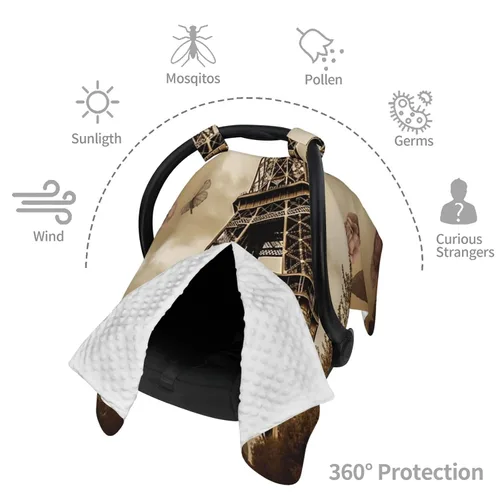 Vista 8 de Baby Car Seat Canopy Cover for Mom, Soft Breathable Nursing Breastfeeding Covers Multi Use Stroller Sun Shade Newborn Shower Gift，Paris Eiffel Tower