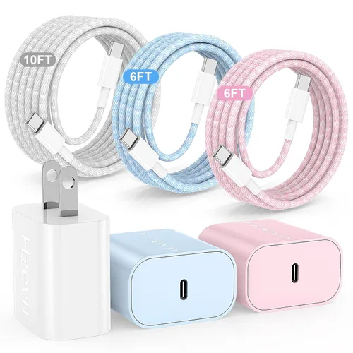 Vista 15 de Hzevn Bloque de cargador de pared rápida USB C de 60 W para teléfonos Galaxy S26 Android, paquete de 3 adaptadores de cargador súper rápido
