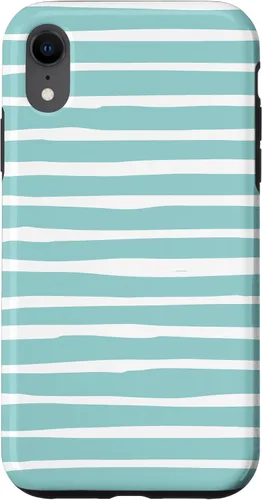 Vista 24 de iPhone 16 Cute Pastel Mint Green Aqua & White Wavy Stripe Case