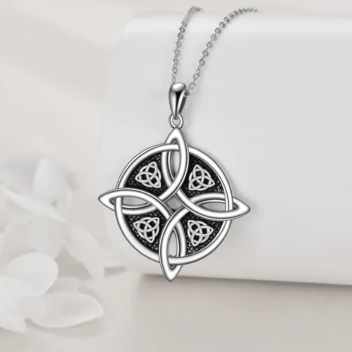 Vista 2 de YAFEINI Collar de nudo celta de plata de ley con dije de nudo de brujas irlandesas, regalos para mujeres