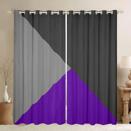 Vista 34 de Cortinas opacas de 38 pulgadas de ancho x 45 pulgadas de largo, cortinas opacas de triángulo geométrico naranja, negro, gris claro, cortinas