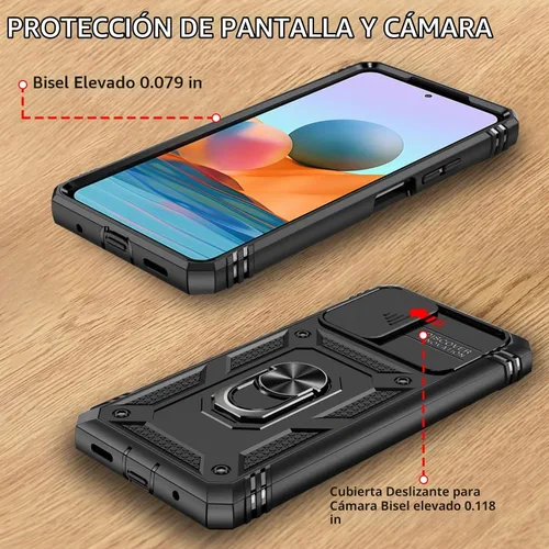 Vista 7 de Funda para Xiaomi Redmi Note 10 Pro, Redmi Note 10 Pro MAX con 3 protectores de pantalla de vidrio templado con soporte de anillo integrado + Negro
