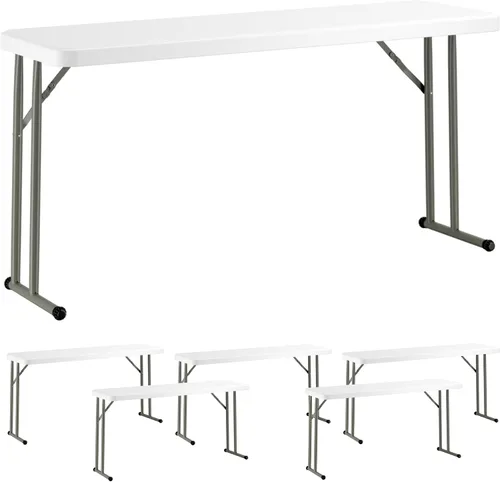 Vista 12 de Mesa plegable de 18 x 72 pulgadas, mesa plegable de plástico blanco granito para entrenamiento y eventos, mesa plegable delgada, mesa plegable