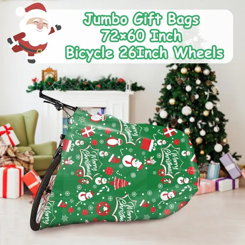 Vista 3 de HYmoso 1 pieza bolsas de regalo de Navidad extragrandes, bolsas de regalo jumbo para bicicleta para regalos navideños enormes de gran tamaño, bolsa