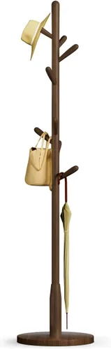 Vista 10 de Perchero de madera maciza, perchero independiente en forma de árbol con 11 ganchos, poste principal de 1.6 pulgadas de diámetro para ropa, soporte