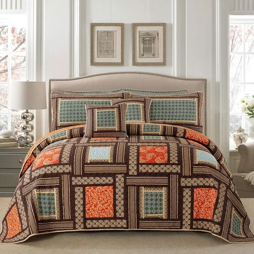 Vista 27 de NEWLAKE Juego de colchas tamaño queen, conjunto de colcha de algodón con diseño de retazos en colores azul y negro con patrones a cuadros, colcha
