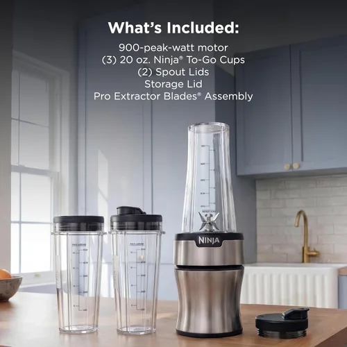 Vista 7 de Ninja BN301 Nutri-Blender Plus - Licuadora personal compacta, motor de 900 vatios de pico, para bebidas congeladas, licuados, salsas y más, (3)