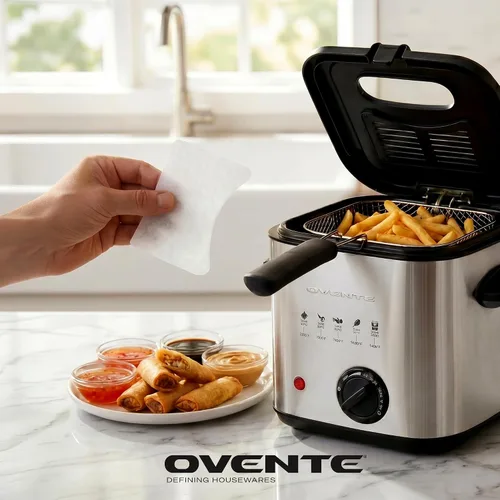 Vista 3 de OVENTE Juego de filtros de repuesto de vapor de carbón y aceite compatible con freidora eléctrica de 1.5L FDM1501BR, paquete de 3 filtros reductores