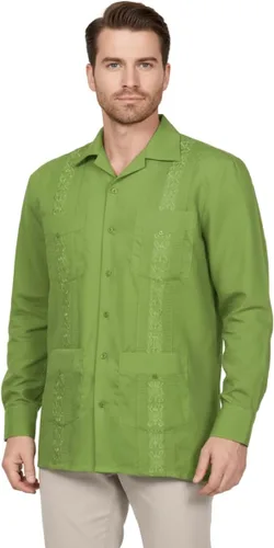 Vista 26 de NE PEOPLE Camisa de manga larga bordada con botones de guayabera cubana para hombre (S-4XL)