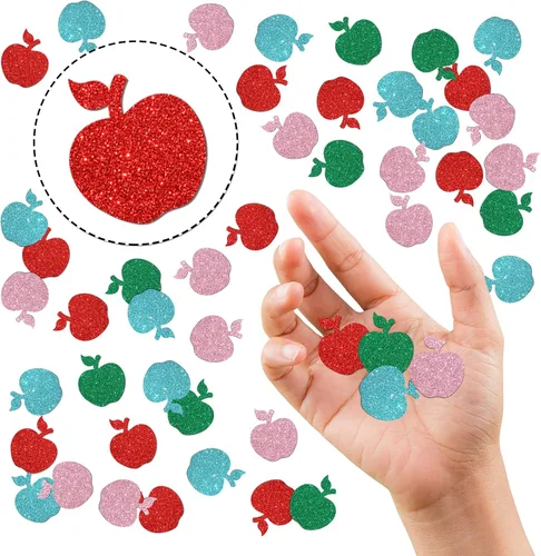 Vista 9 de Confeti colorido de manzana de frutas, cumpleaños, decoración de mesa de manzana con temática de frutas, 100